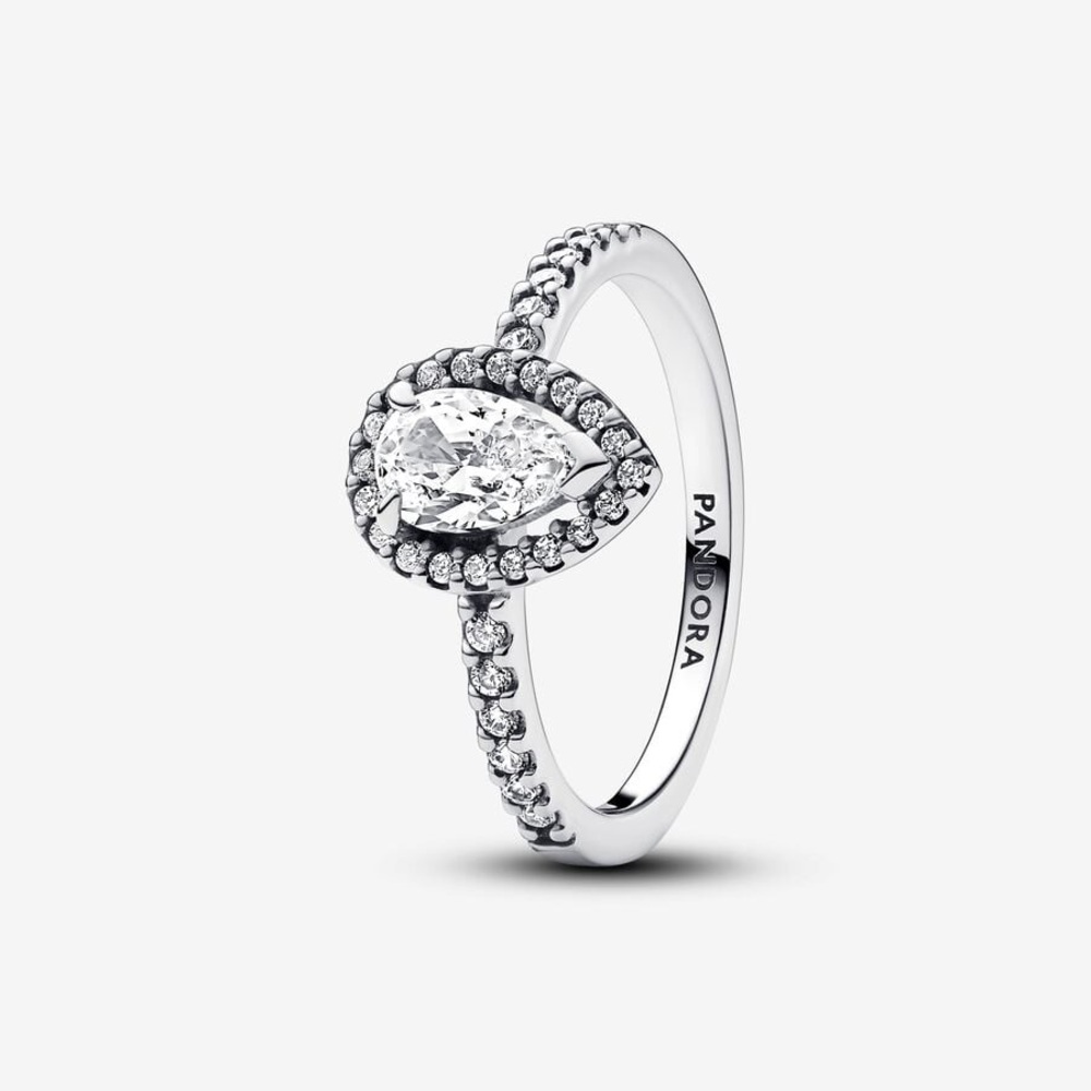 Pandora Authentic Sparkling Pear Halo Ring Size 6/52 - Picture 2 of 7